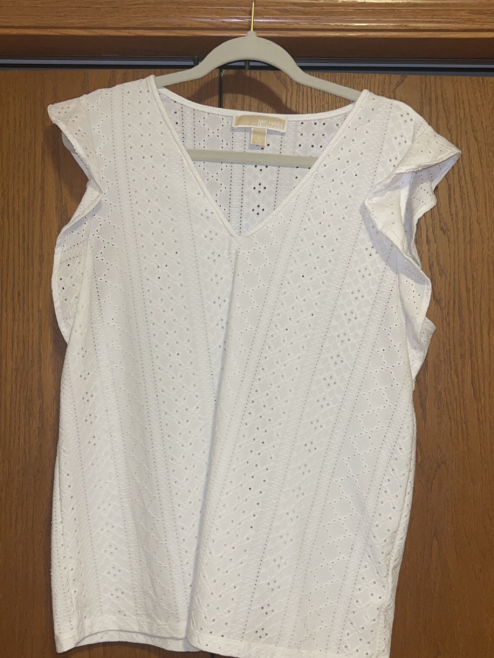 Michael Kors White Eyelet V-Neck Flutter-Sleeve Top
